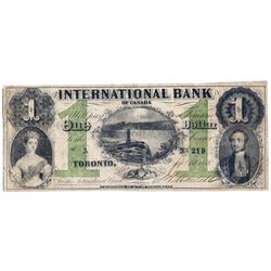 THE INTERNATIONAL BANK OF CANADA. $1.00. Sept. 15, 1858. Falls. CH-380-10-06-02. Signed J.H. Markell