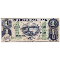 THE INTERNATIONAL BANK OF CANADA. $1.00. Sept. 15, 1858. Falls. CH-380-10-06-02. Signed J.H. Markell