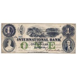 THE INTERNATIONAL BANK OF CANADA. $1.00. Sept. 15, 1858. Bridge. CH-380-10-06-06. Signed J.H. Markel