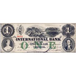 THE INTERNATIONAL BANK OF CANADA. $1.00 . Sept. 15, 1858. Bridge. CH-380-10-06-08. Signed J.R. Fitch