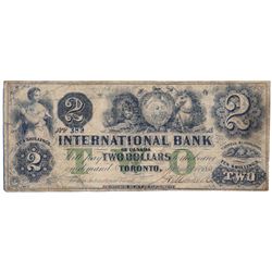 THE INTERNATIONAL BANK OF CANADA. $2.00. Sept. 15, 1858. CH-380-10-06-10. Signed J.H. Markell. Green