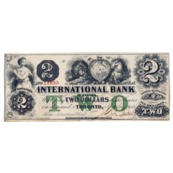 THE INTERNATIONAL BANK OF CANADA. $2.00. Sept. 15, 1858. CH-380-10-06-12. Signed J.R. Fitch. Green ‘