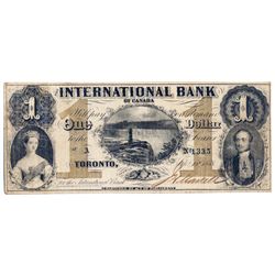 THE INTERNATIONAL BANK OF CANADA. $1.00. Sept. 15, 1858. Falls. CH-380-10-08-02. Signed J.H. Markell