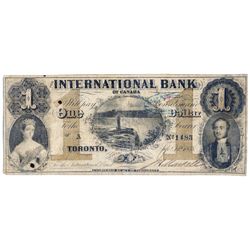 THE INTERNATIONAL BANK OF CANADA. $1.00. Sept. 15, 1858. Falls. CH-380-10-08-02. Signed J.H. Markell