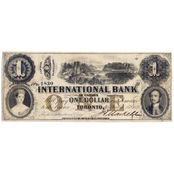 THE INTERNATIONAL BANK OF CANADA. $1.00. Sept. 15, 1858. Bridge. CH-380-10-08-06. Signed J.H. Markel