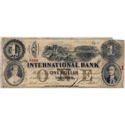 THE INTERNATIONAL BANK OF CANADA. $$1.00. Sept. 15, 1858. Bridge. CH-380-10-08-08. Signed J.R. Fitch