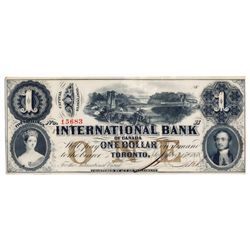 THE INTERNATIONAL BANK OF CANADA. $1.00. Sept. 15, 1858. Bridge. CH-380-10-08-08. Signed J.R. Fitch.