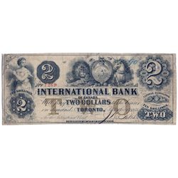 THE INTERNATIONAL BANK OF CANADA. $2.00. Sept. 15, 1858. CH-380-10-08-12. Signed J.R. Fitch. Brown ‘