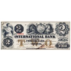 THE INTERNATIONAL BANK OF CANADA. $2.00. Sept. 15, 1858. CH-380-10-08012. Signed J.R. Fitch. Brown ‘