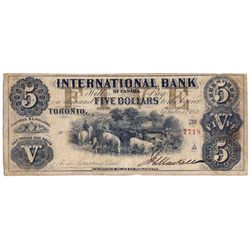 THE INTERNATIONAL BANK OF CANADA. $5.00. Sept. 15, 1858. CH-380-10-08-14a. Signed J.H. Markell. Brow