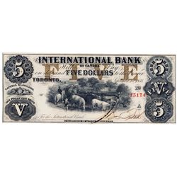 THE INTERNATIONAL BANK OF CANADA. $5.00. Sept. 15, 1858. CH-380-10-08-16. Signed J.R. Fitch. Brown ‘