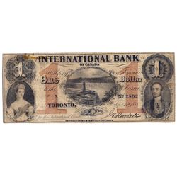 THE INTERNATIONAL BANK OF CANADA. $1.00. Sept. 15, 1858. Falls. CH-380-10-10-02. Signed J.H. Markell