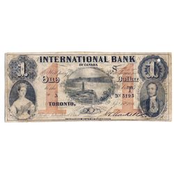 THE INTERNATIONAL BANK OF CANADA. $1.00. Sept. 15, 1858. Falls. CH-380-10-10-02. Signed J.H. Markell