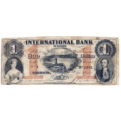 THE INTERNATIONAL BANK OF CANADA. $1.00. Sept. 15, 1858. Falls. CH-380-10-10-04. Signed J.R. Fitch. 