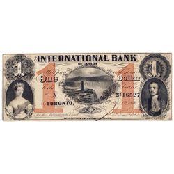 THE INTERNATIONAL BANK OF CANADA. $1.00. Sept. 15, 1858. Falls. CH-380-10-10-04a. Signed J.R. Fitch.