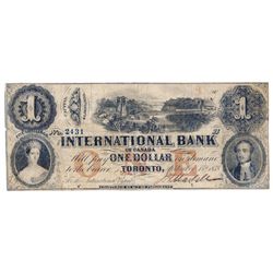 THE INTERNATIONAL BANK OF CANADA. $1.00. Sept. 15, 1858. Bridge. CH-380-10-10-06. Signed J.H. Markel