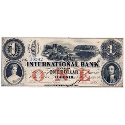 THE INTERNATIONAL BANK OF CANADA. $1.00. Sept. 15, 1858. Bridge. CH-380-10-10-08a. Signed J.R. Fitch