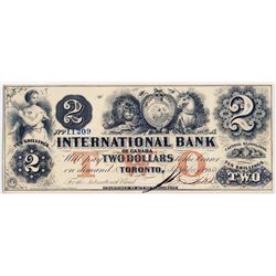 THE INTERNATIONAL BANK OF CANADA. $2.00. Sept. 15, 1858. CH-380-10-10-12. Signed J.R. Fitch. Red ‘wo