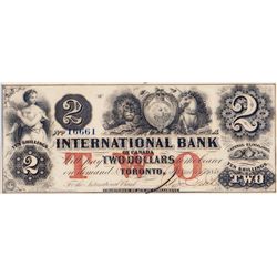 THE INTERNATIONAL BANK OF CANADA. $2.00. Sept. 15, 1858. CH-380-10-10-12a. Signed J.R. Fitch. Red ‘w