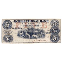 THE INTERNATIONAL BANK OF CANADA. $5.00. Sept. 15, 1858. CH-380-10-10-14. Signed J.H. Markell. Red ‘