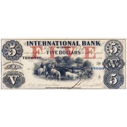 THE INTERNATIONAL BANK OF CANADA. $5.00. Sept. 15, 1858. CH-380-10-10-16a. Signed J.R. Fitch. Red ‘w