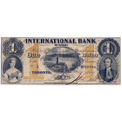 THE INTERNATIONAL BANK OF CANADA. $1.00. Sept. 15, 1858. Falls. CH-380-10-12-04a. Signed J.R. Fitch.