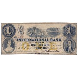 THE INTERNATIONAL BANK OF CANADA. $1.00. Sept. 15, 1858. Bridge. CH-380-10-12-06. Signed J.H. Markel