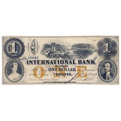 THE INTERNATIONAL BANK OF CANADA. $1.00. Sept. 15, 1858. Bridge. CH-380-10-12-08a. Signed J.R. Fitch