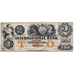 THE INTERNATIONAL BANK OF CANADA. $2.00. Sept. 15, 1858. CH-380-10-12-12b. Signed J.R. Fitch. Ochre 