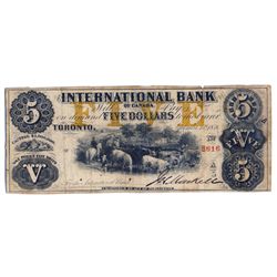 THE INTERNATIONAL BANK OF CANADA. $5.00. Sept. 15, 1858. CH-380-10-12-114. Signed J.H. Markell. Ochr