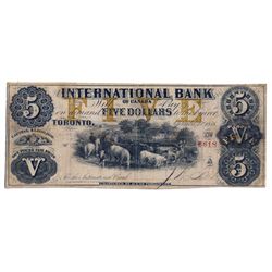 THE INTERNATIONAL BANK OF CANADA. $5.00. Sept. 15, 1858. CH-380-10-12-16. Signed J.R. Fitch. Ochre ‘