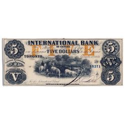 THE INTERNATIONAL BANK OF CANADA. $5.00. Sept. 15, 1858. CH-380-10-12-16a. Signed J.R. Fitch. Ochre 