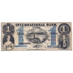 THE INTERNATIONAL BANK OF CANADA. $1.00. Sept. 15, 1858. Falls. CH-380-10-14-02. Signed J.R. Markell