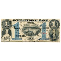 THE INTERNATIONAL BANK OF CANADA. $1.00. Sept. 15, 1858. Falls. CH-380-10-14-04.Signed. Blue ‘numera