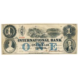 THE INTERNATIONAL BANK OF CANADA. $1.00. Sept. 15, 1858. Bridge. CH-380-10-16-06. Signed J.H. Markel