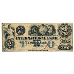 THE INTERNATIONAL BANK OF CANADA. $2.00. Sept. 15, 1858. CH-380-10-14-10. Signed J.H. Markell. Blue 