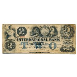 THE INTERNATIONAL BANK OF CANADA. $2.00. Sept. 15, 1858. CH-380-10-14-12. Signed J.R. Fitch. Two ‘wo