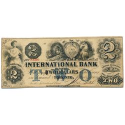 THE INTERNATIONAL BANK OF CANADA. $2.00. Sept. 15, 1858. CH-380-10-14-12. Signed J.R. Fitch. Blue -w