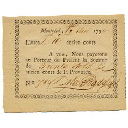 DOBIE & BADGLEY. Montreal, Lower Canada. 1 Livre 10 Sols. (30 sols). 1 May, 1790. No. 783. CH-QC130-