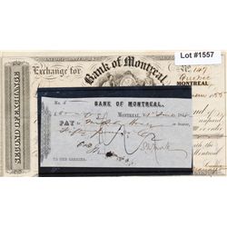 A partial uncut sheet of a Second and Third of Exchange. Bank of Montreal, for 59.8.11 Pounds. 24th.