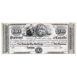 Province of Canada. $10.00. 185-. PC-UNL. A Black & White Face Proof, on card stock. PCGS graded Unc