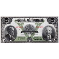 THE BANK OF MONTREAL. $5.00. Jan. 2, 1923. CH-505-56-02S. A Specimen. PCGS CH AU-58PPQ.