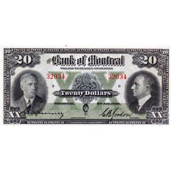 THE BANK OF MONTREAL. $20.00. Jan. 3, 1938. CH-505-62-08. No. 32034. PCGS graded CH UNC-63. PPQ.