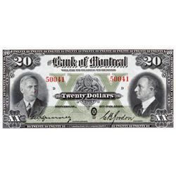 THE BANK OF MONTREAL. $20.00. Jan. 3, 1938. CH-505-62-08. No. 50041/D. PMG graded Gem UNC-65. EPQ.