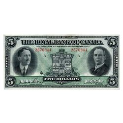 THE ROYAL BANK OF CANADA. $5.00. Jan. 3, 1927. CH-630-14-04. No. 2576344. PCGS graded AU-58PPQ. The 