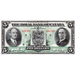 THE ROYAL BANK OF CANADA. $5.00. July 3, 1933. CH-630-16- 02. No. 106307/D. PMG graded EF-40.