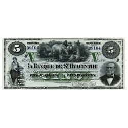 LA BANQUE DE ST. HYACINTHE. $5.00. July 1, 1880. CH-645-12-02R. A Remainder, with Serial number 3910