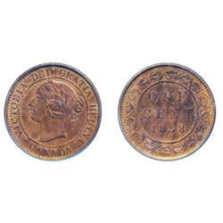 1858. PCGS graded Mint State-61. Red-Brown. 25% red luster.
