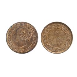 1859, Narrow 9. ICCS Mint State-63. Red. 70% red luster.