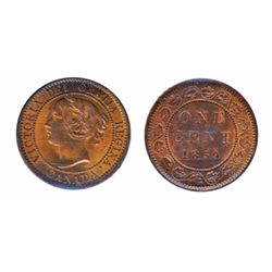 1859, Narrow 9. ICCS Mint State-63. Red-Brown. 40% red luster.